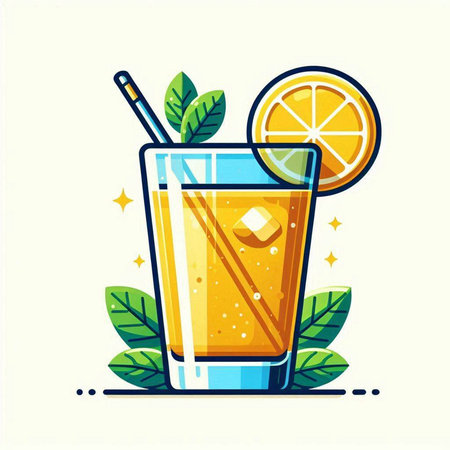 Cocktail with orange, lime and mint. Vector illustration.のイラスト素材