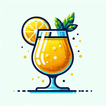Cocktail with orange, lemon and mint. Vector illustration.のイラスト素材