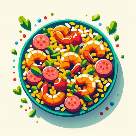 Shrimp salad in a plate. Healthy food. Vector illustration.のイラスト素材