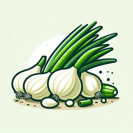 Illustration of fresh garlic on the white background. Vector illustration.のイラスト素材