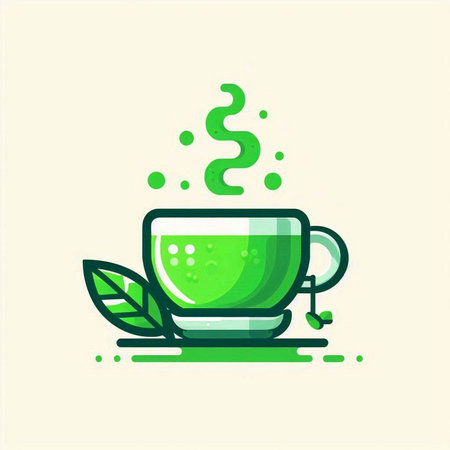 Cup of green tea with steam. Vector illustration in flat styleのイラスト素材