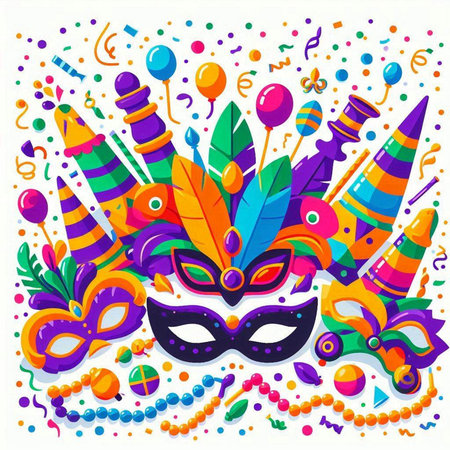Mardi Gras carnival masks with confetti. Vector illustrationのイラスト素材