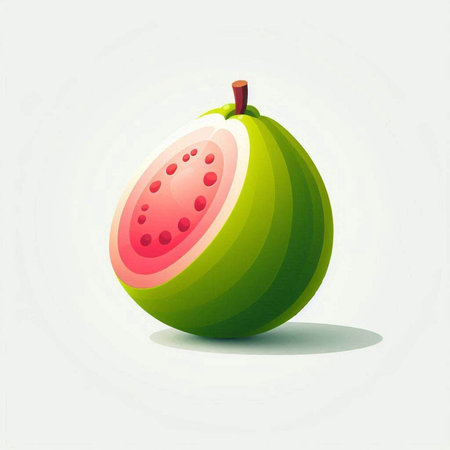 Illustration of a guava fruit on a white background with shadowのイラスト素材