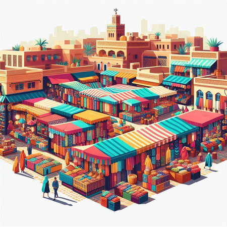 Colorful isometric 3d illustration of a small medina in Dubai, United Arab Emiratesのイラスト素材