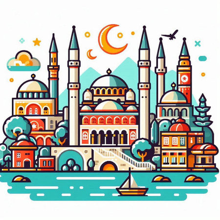 Mosque in Istanbul, Turkey. Colorful vector illustration for your designのイラスト素材