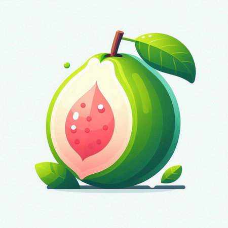 Fresh guava fruit with leaves on a white background. Vector illustration.のイラスト素材