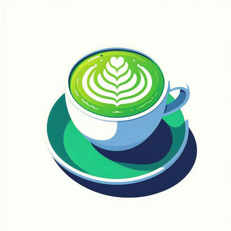 Cup of green tea with latte art. Vector illustration.のイラスト素材