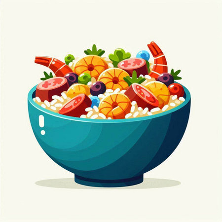 Oatmeal porridge with fruits and vegetables in a bowl. Vector illustration.のイラスト素材