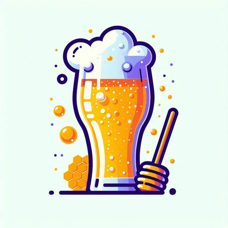 Beer glass with foam and honey. Vector illustration in flat style.のイラスト素材