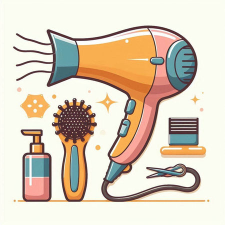 Hairdryer and hairdresser tools. Vector illustrationのイラスト素材