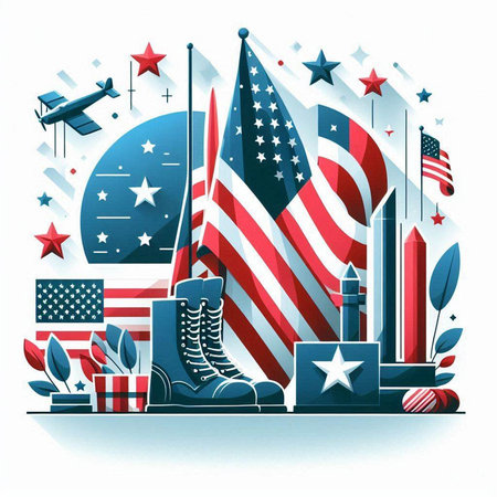 American patriotic background with flag, boot and stars. Vector illustration.のイラスト素材