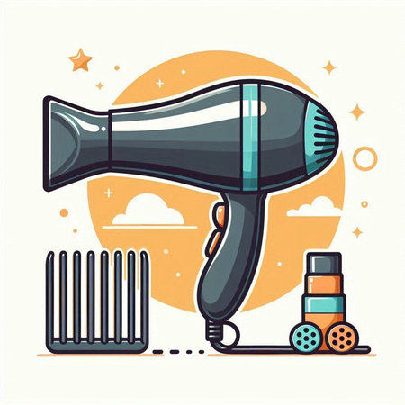 Hair dryer, hairdryer and comb, vector illustrationのイラスト素材