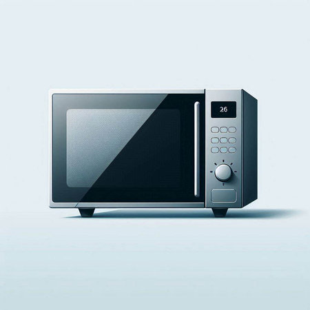 Microwave oven on a blue background. 3d illustration.のイラスト素材