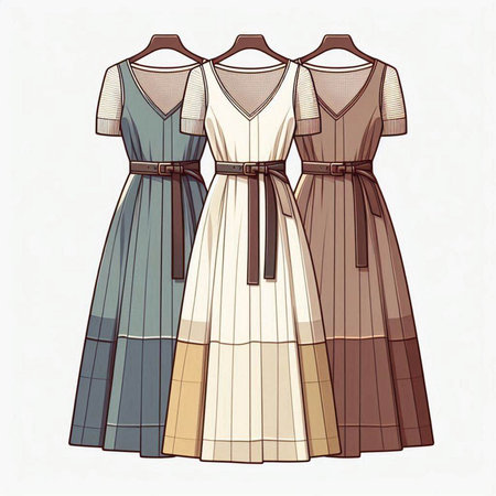 Fashionable women's dresses in retro style, vector illustration.のイラスト素材