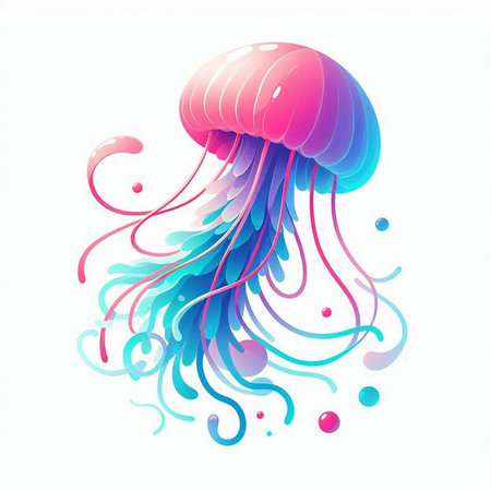 Colorful jellyfish isolated on a white background. Vector illustration.のイラスト素材