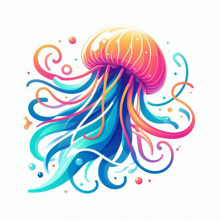 Colorful jellyfish isolated on a white background. Vector illustration.のイラスト素材
