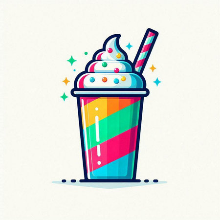 Colorful milkshake with whipped cream and straws. Vector illustration.のイラスト素材