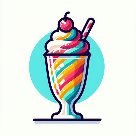 Colorful illustration of milkshake with whipped cream and cherry.のイラスト素材
