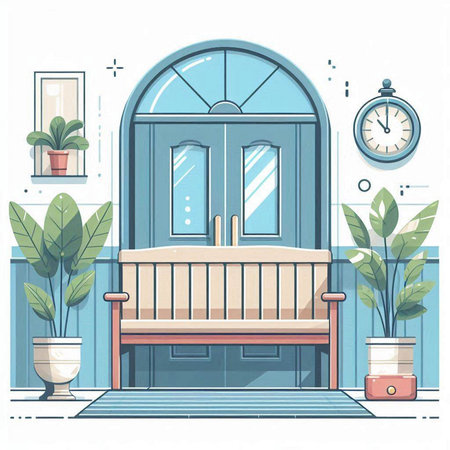 Interior of the room with a wooden bench. Vector illustration.のイラスト素材