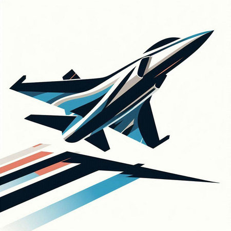 Futuristic aircraft on a white background with stripes. Vector illustration.のイラスト素材