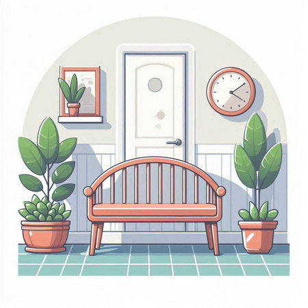 Interior of a room with furniture and plants. Vector illustration.のイラスト素材