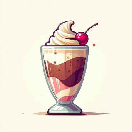 Illustration of a glass of chocolate milkshake with whipped cream and cherryのイラスト素材