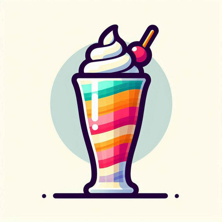 Colorful milkshake with whipped cream and cherry. Vector illustration.のイラスト素材