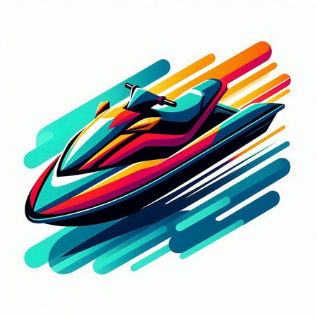 Water scooter vector illustration, abstract colorful background. Clip-artのイラスト素材