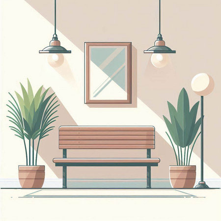 Illustration of a bench in the living room. Vector illustration.のイラスト素材
