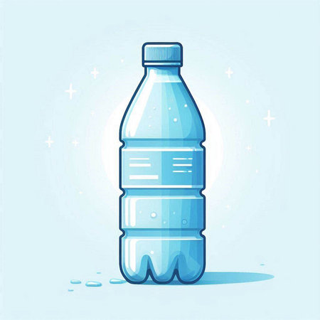 Illustration of a bottle of water on a light blue background.のイラスト素材