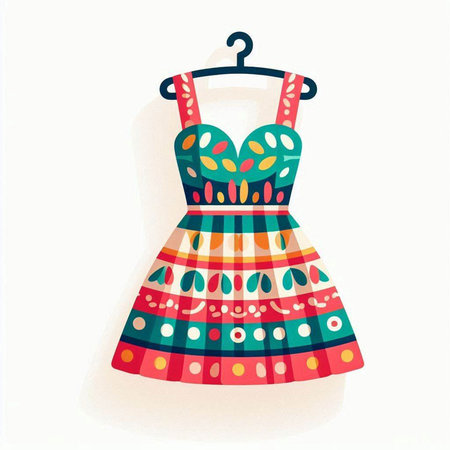 Illustration of a colorful dress on a hanger on a white backgroundのイラスト素材