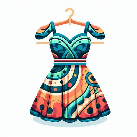 Illustration of a beautiful dress on a hanger isolated on a white backgroundのイラスト素材