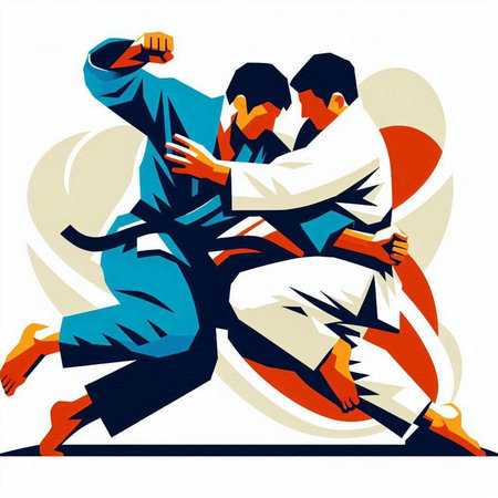 Tae Kwon Do (Korean martial arts). Two men fighting. Vector illustration.のイラスト素材