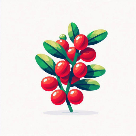 Cranberry vector illustration. Fresh red berries with green leaves.のイラスト素材