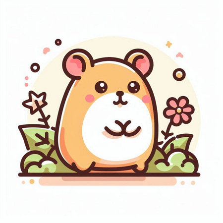 Cute hamster with flowers. Vector illustration in cartoon style.のイラスト素材