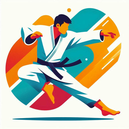 Martial arts training. Karate man in kimono. Vector illustration.のイラスト素材