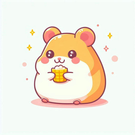 Cute hamster with cookie. Vector illustration of hamster.のイラスト素材