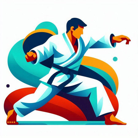 Karate fighter in kimono. Martial arts. Vector illustrationのイラスト素材