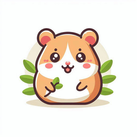Cute hamster with leaves. Vector illustration in cartoon style.のイラスト素材