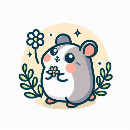 Cute hamster with flowers. Vector illustration in cartoon style.のイラスト素材