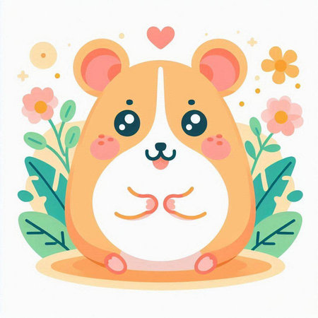 Cute hamster with flowers. Vector illustration in cartoon style.のイラスト素材