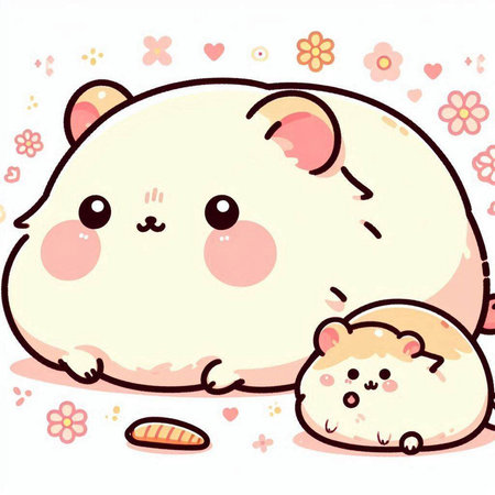 Illustration of a cute hamster in love with a cookie.のイラスト素材
