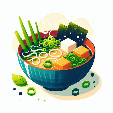 Noodle soup in a bowl. Japanese food. Vector illustration.のイラスト素材