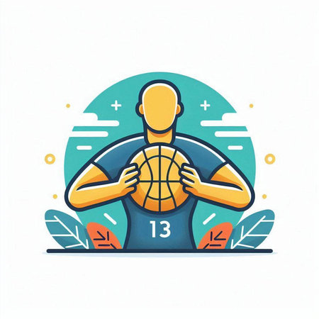 Basketball player with ball. Vector illustration in flat design style.のイラスト素材