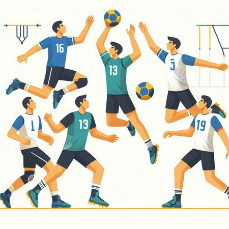 Volleyball players. Volleyball players in action. Vector illustration.のイラスト素材
