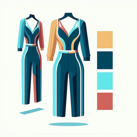 Fashion mannequins in blue and yellow suit. Vector illustrationのイラスト素材
