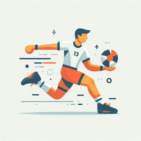 Soccer player in action with ball. Flat style vector illustration.のイラスト素材