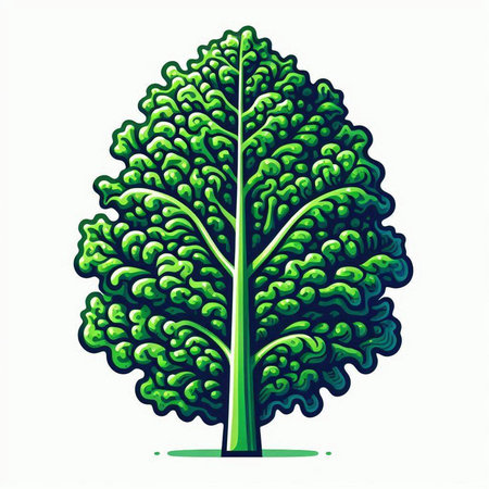 Illustration of a green leafy tree on a white background.のイラスト素材