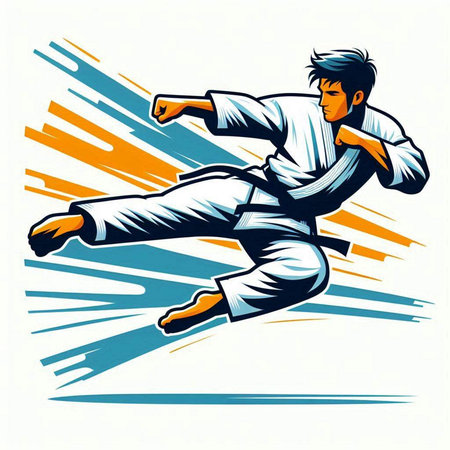 Karate illustration with karate man on white background. Vector illustration.のイラスト素材