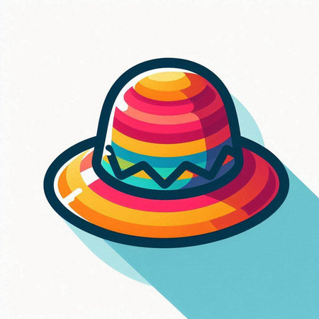 Colorful summer hat with long shadow on white background. Vector illustration.のイラスト素材